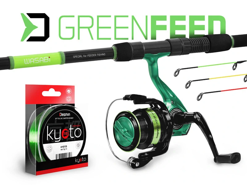 Delphin GreenFEED feeder set 330 cm 100 g + naviják + vlasec (kompletní set na kapry)