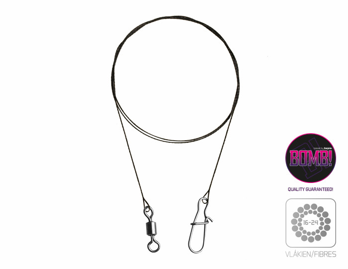 Wolframové lanko BOMB! s obratl. a karab. / 16 vláken 2ks/30cm/9kg