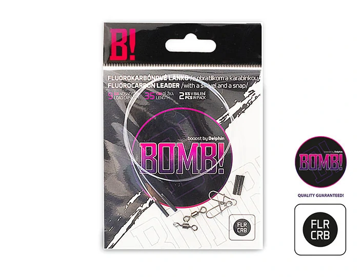 Delphin Fluorokarbonové lanko BOMB! s obratlíkem a karabinkou 35cm 9kg 2 ks