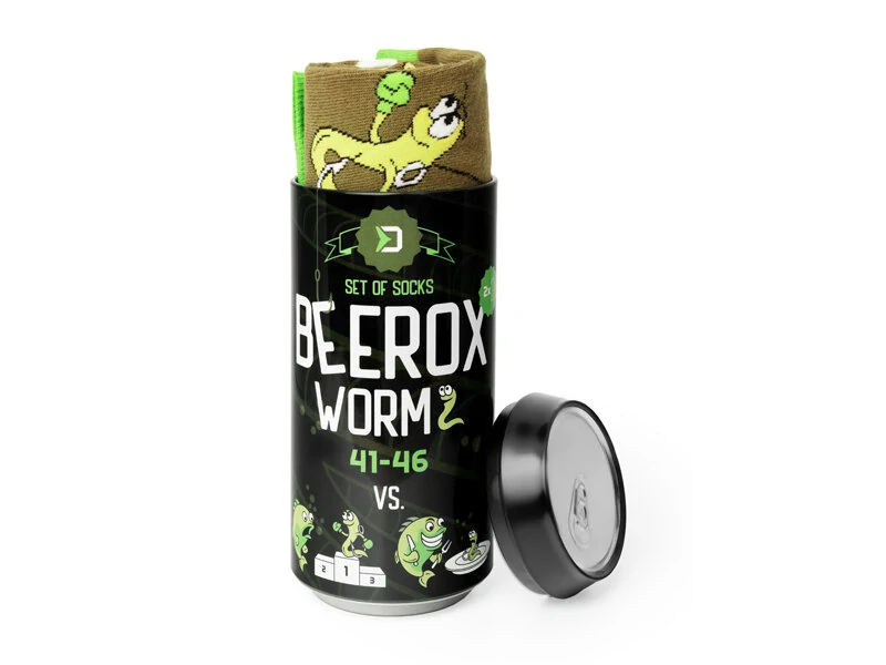 Set ponožek v plechovce Delphin BEEROX WORM vel. 41–46 / 2 páry