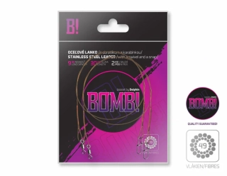 Ocelové lanko BOMB! s obratl. a karabínkou / 49 vláken 2ks/35cm/11kg