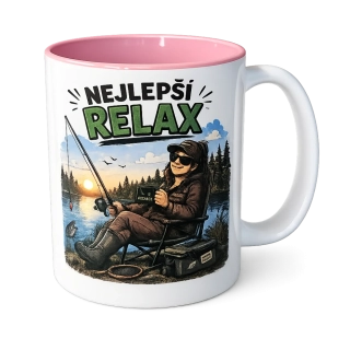 Hrnek pro rybářku „Nejlepší relax“ růžový 330 ml