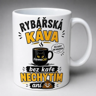 Vtipný hrnek pro rybáře „Bez kafe nechytím ani ...“ 330 ml